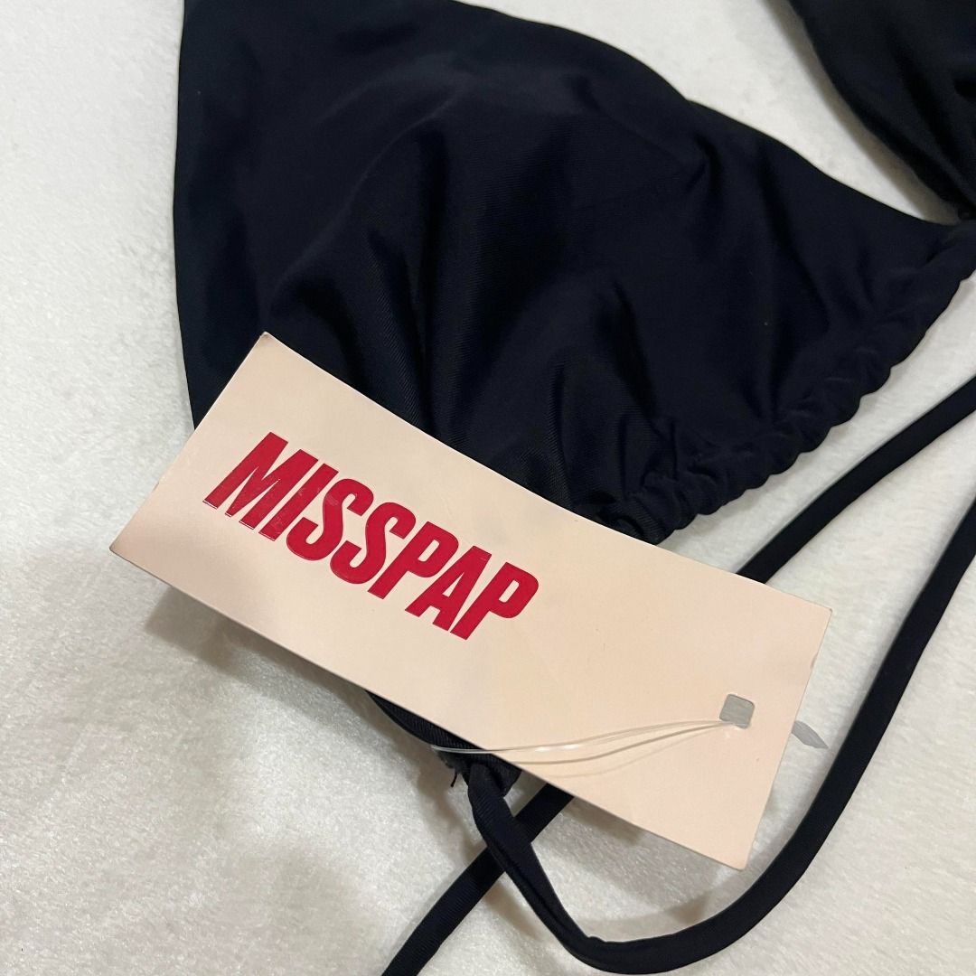 Large Misspap Super Strappy Ruched Black Bikini Top Self Tie Eu Uk