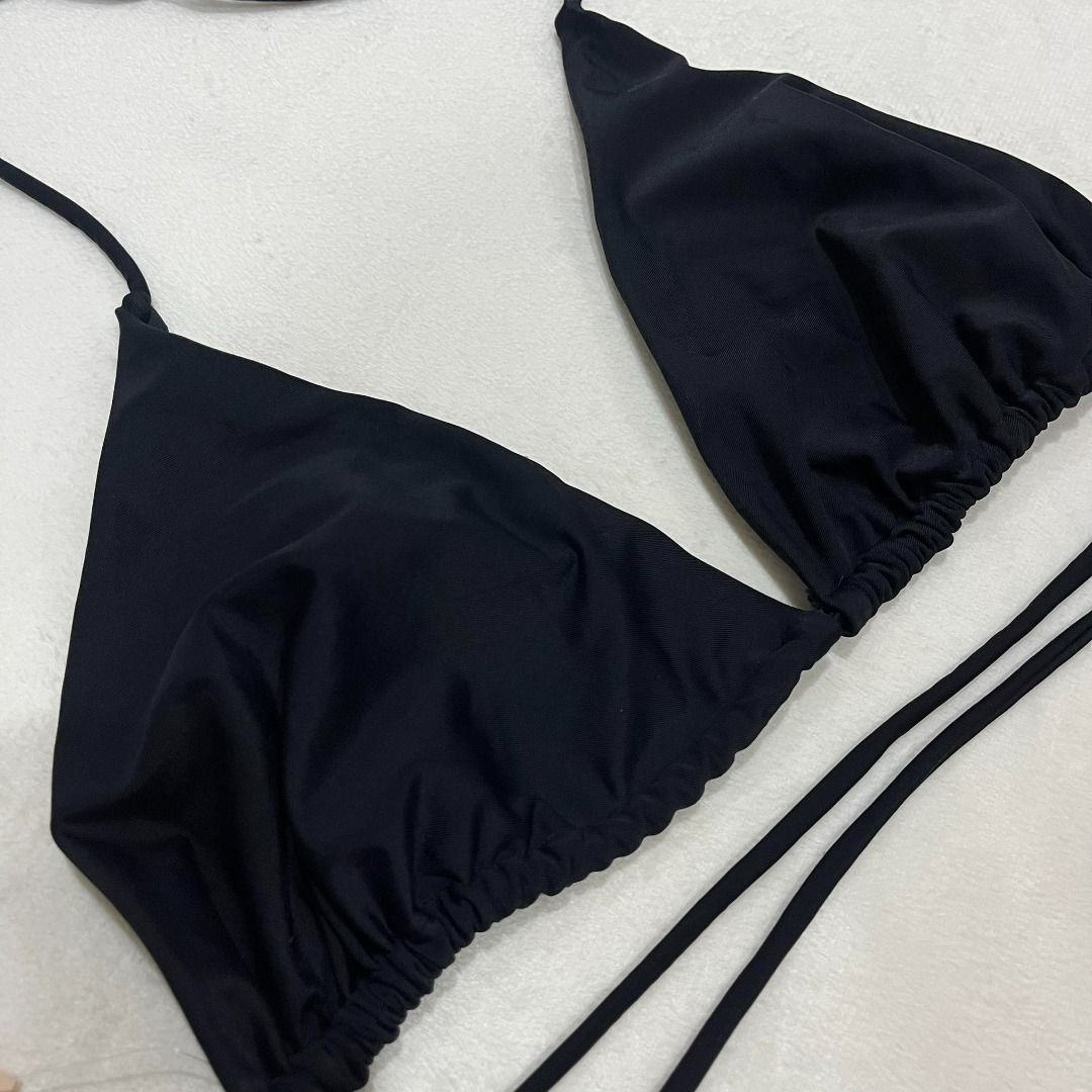 Large MISSPAP Super Strappy Ruched Black Bikini Top Self Tie EU 44 UK