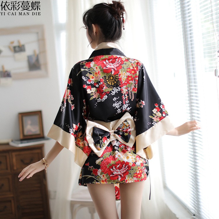 Sexy Japanese Mutan Cherry Blossom Floral Roleplay Kimono Robe Lingerie