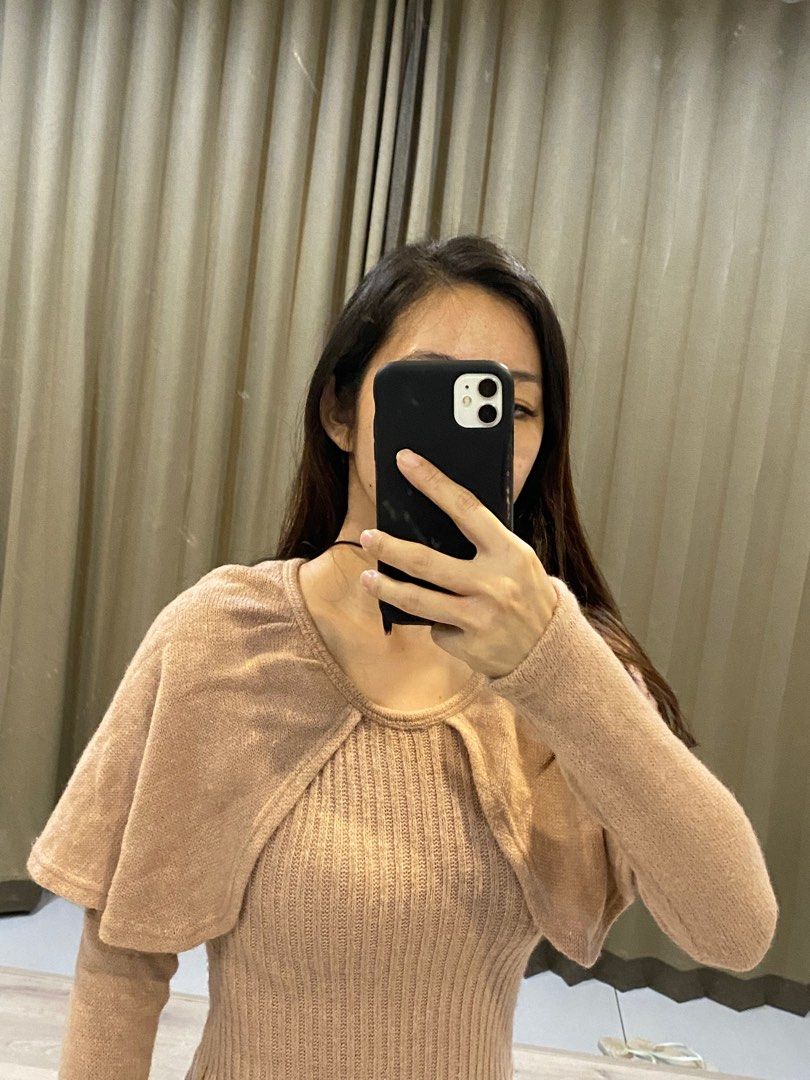 Knit Dress Wrna Nude Blush Fesyen Wanita Pakaian Wanita Gaun Rok