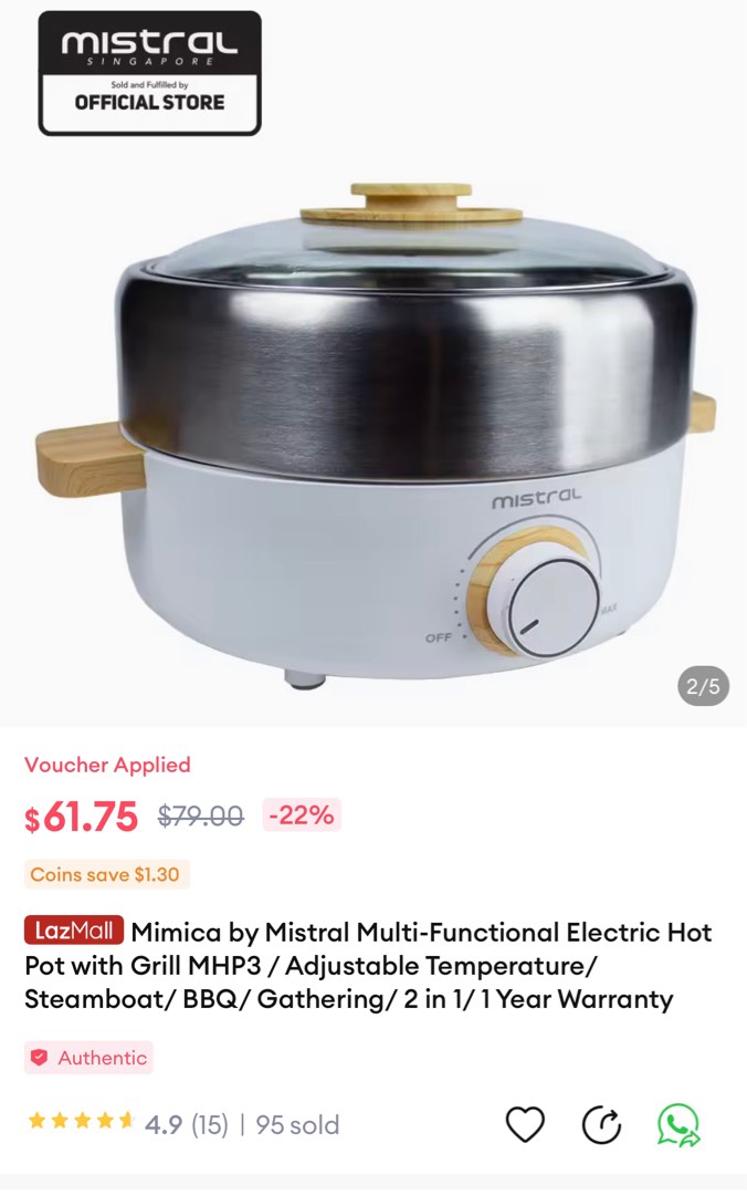 Mimica By Mistral Multi Functional Electric Hot Pot With Grill MHP3 Adjustable Temperature