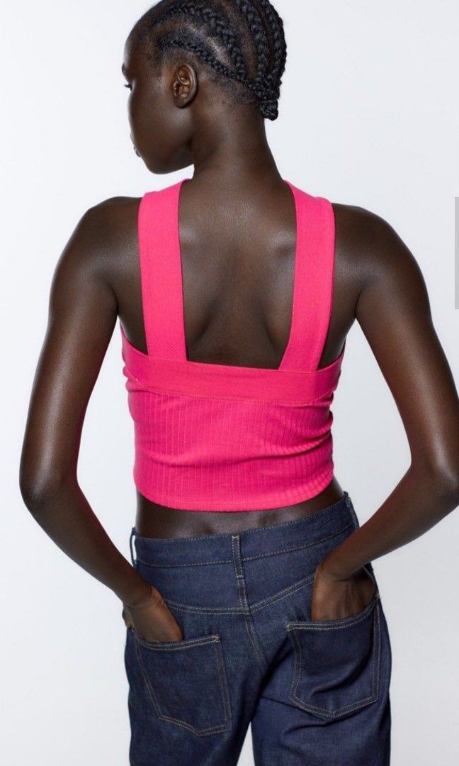 Zara Hot Pink Knit Halter Top Women S Fashion Tops Sleeveless On Carousell