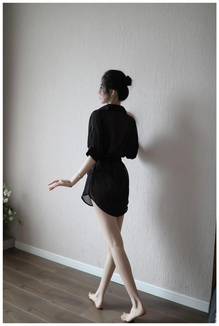 Sexy Sheer See Through Boyfriend Shirt Style Kimono Lingerie Women S Fashion New
