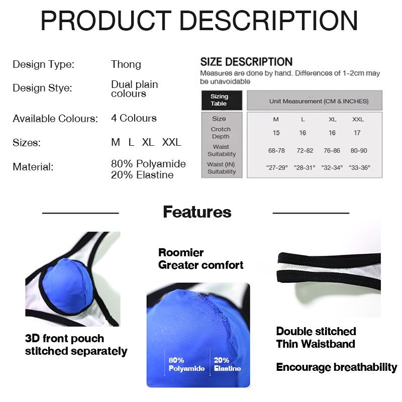 Duo Colour Men Thong Underwear Bikini Brief Men G String Jockstrap Men Men S Fashion Bottoms
