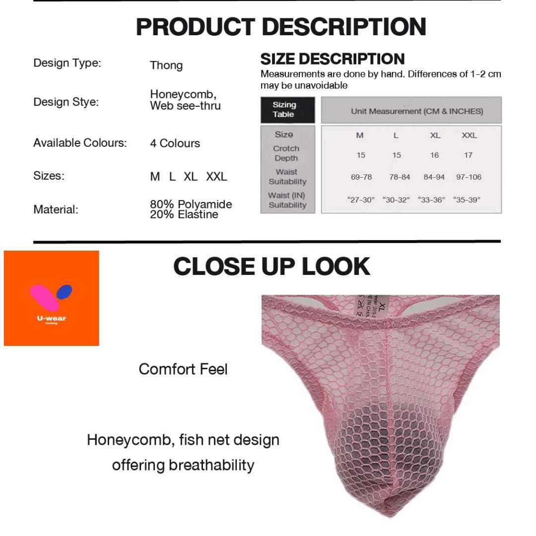 Honeycomb See Thru Design Men Thong Men Underwear Bikini Men G String Men S Fashion Bottoms