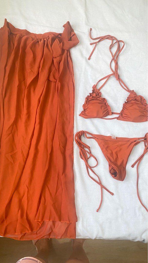 Rusty Brown 3 Set Bikini With Beach Skirt Women S Fashion Swimwear Bikinis Swimsuits On