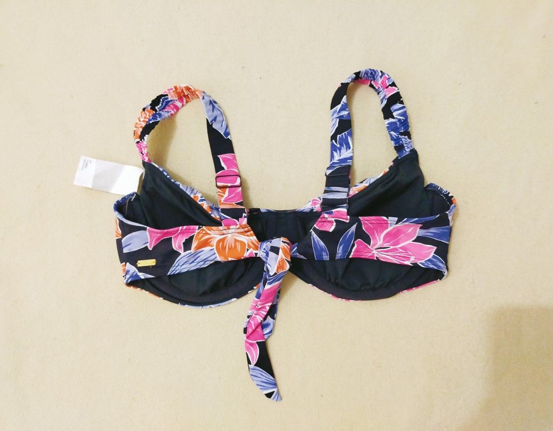 Xl Roxy Anthracite Tropical Cup D Bikini Top Swim Top Swimsuit