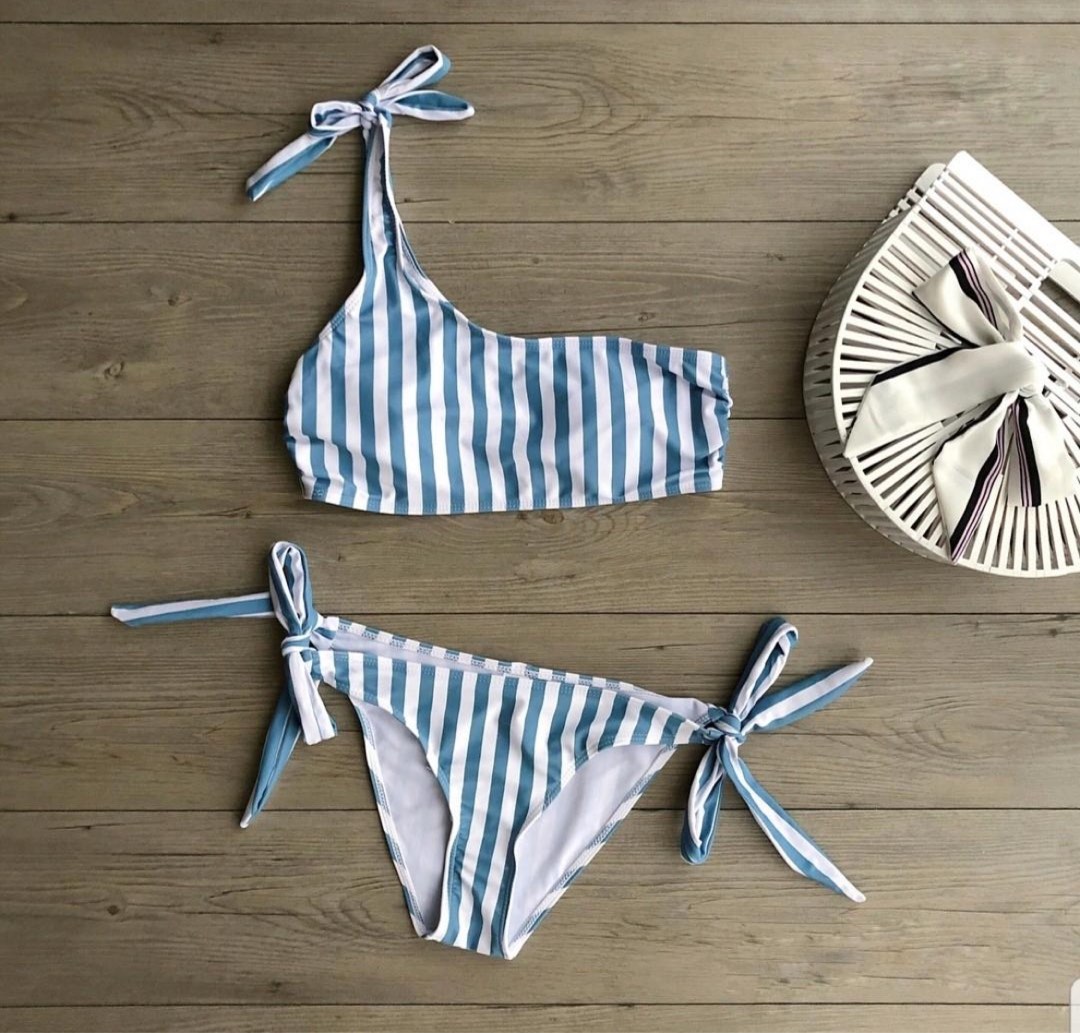 Blue Stripe Toga Bikini Set Women S Fashion Swimwear Bikinis Swimsuits On Carousell