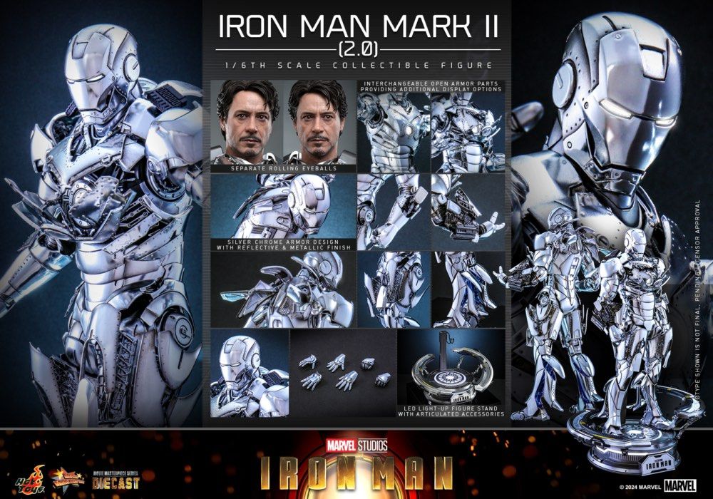 全新現貨啡盒未開 Hottoys MMS D Iron Man Mark II MMS Hot Toys 全新電鍍合金銀 Sliver Diecast Chrome