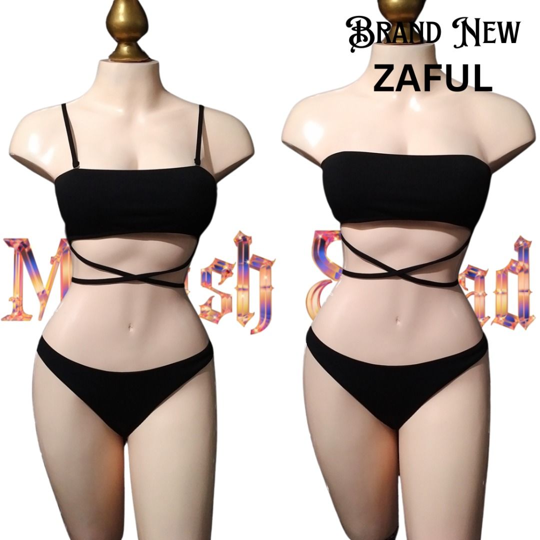 Cod Lalamove Black Bandeau Bikini Bandeau Swimsuit Black Bikini Pc Sexy String Swimsuit