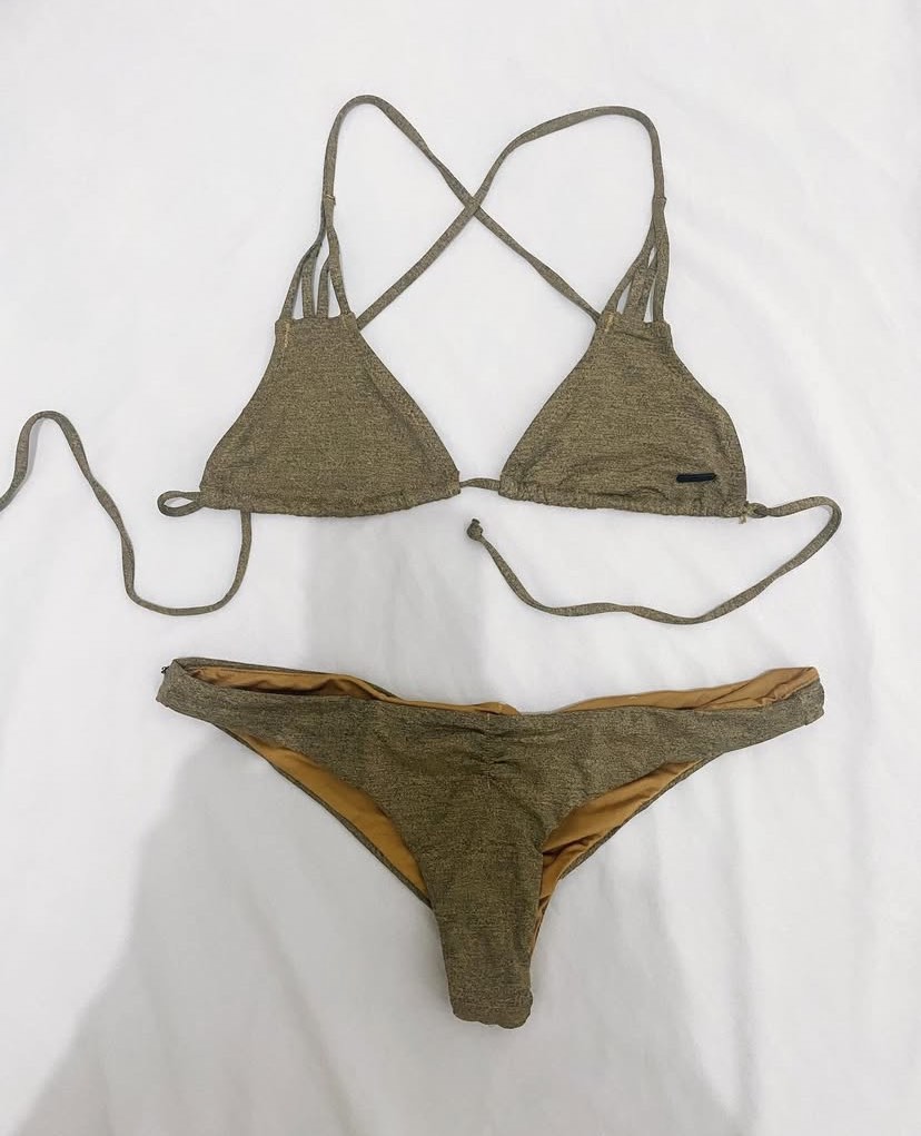 Army Green Triangle Bikini Set Women S Fashion Swimwear Bikinis Swimsuits On Carousell