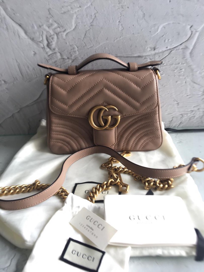 Gucci Marmont Mini Top Handle Nude Barang Mewah Tas Dompet Di Carousell