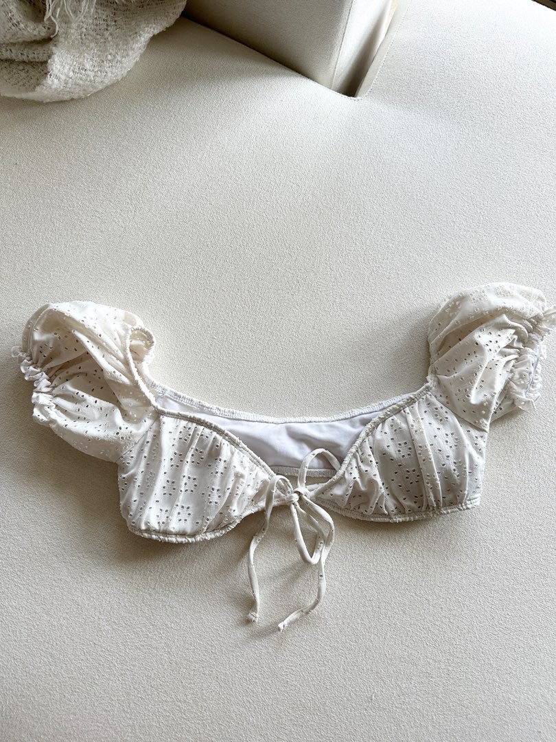 Crochet Lace White Bikini Top Women S Fashion Swimwear Bikinis Swimsuits On Carousell