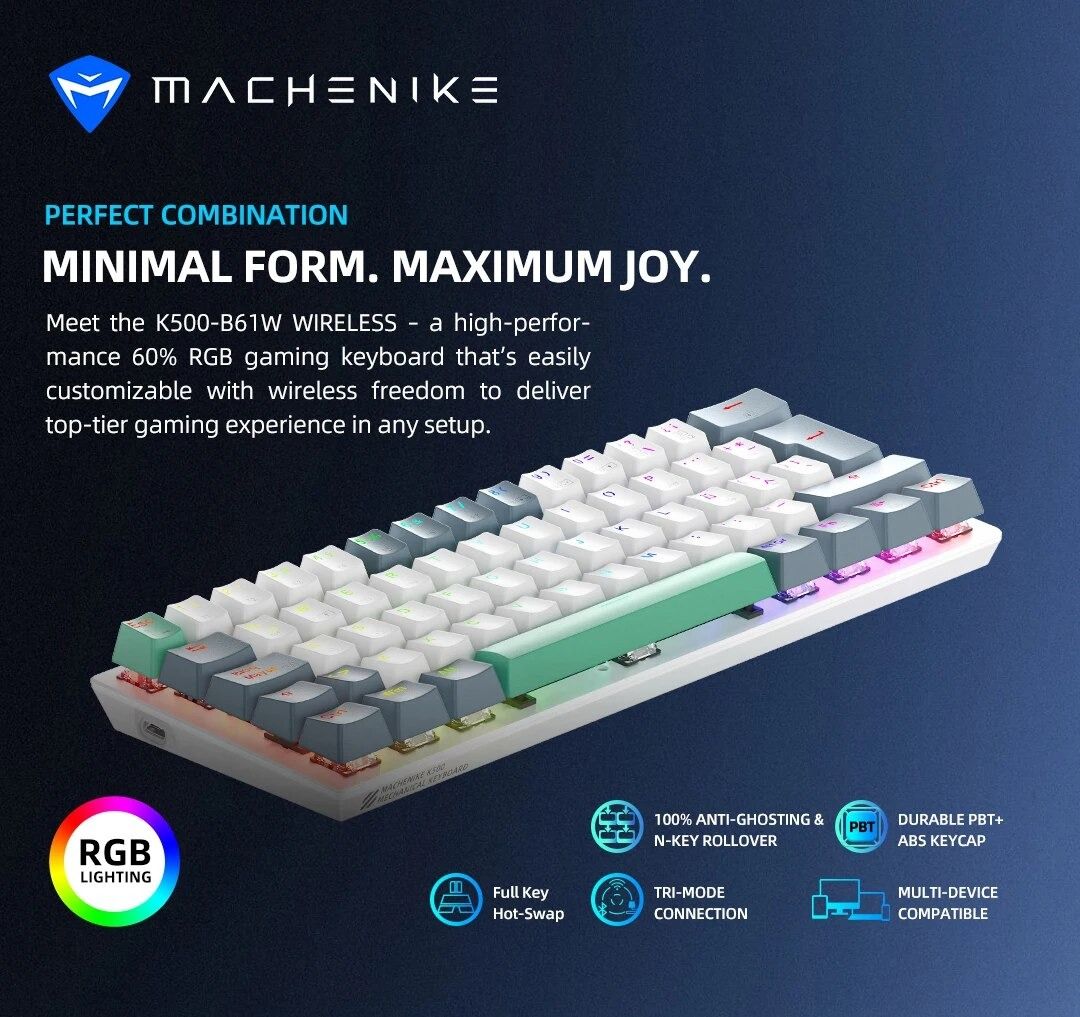 Machenike K B W Wireless Mechanical Keyboard Ansi Layout Hot Swappable Tri Mode Rgb