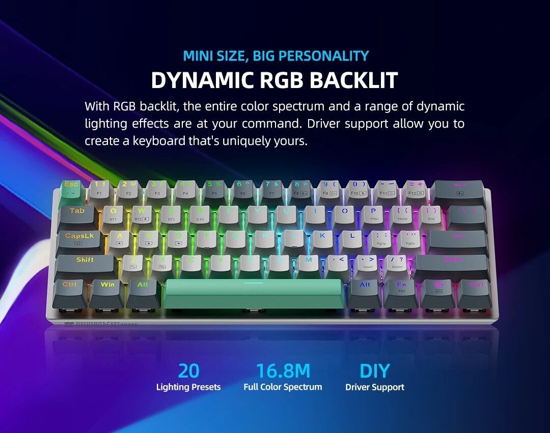 Machenike K B W Wireless Mechanical Keyboard Ansi Layout Hot Swappable Tri Mode Rgb
