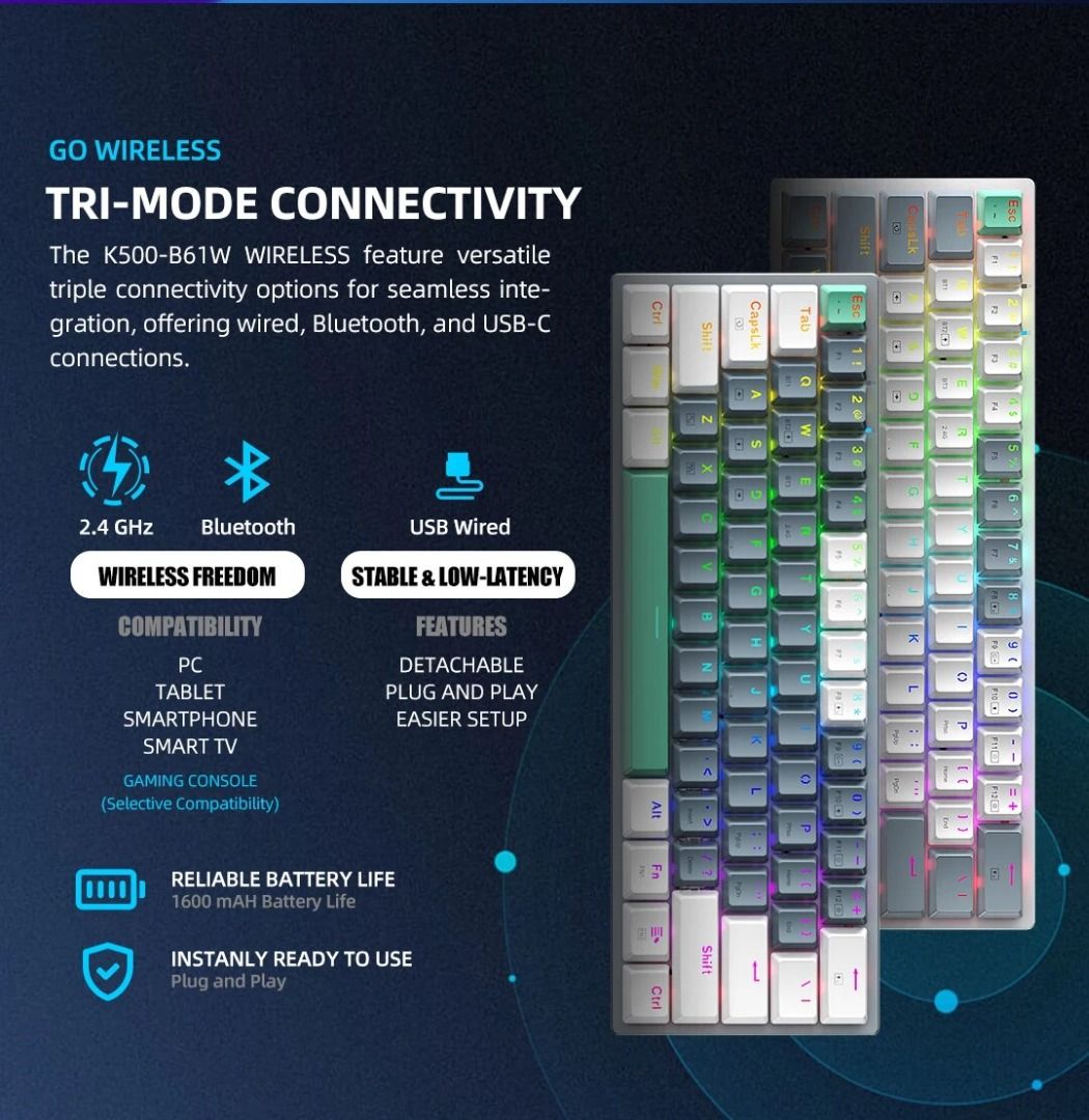 Machenike K B W Wireless Mechanical Keyboard Ansi Layout Hot Swappable Tri Mode Rgb