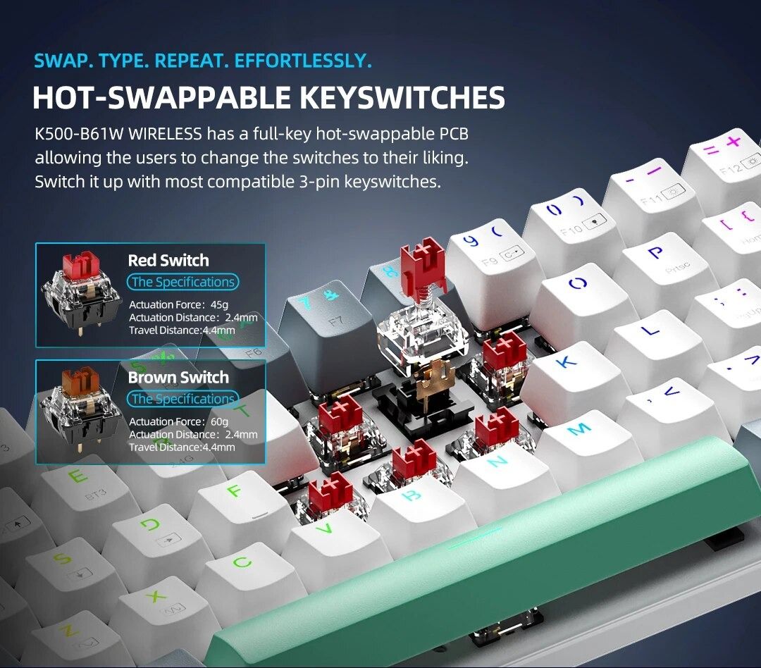 Machenike K B W Wireless Mechanical Keyboard Ansi Layout Hot Swappable Tri Mode Rgb
