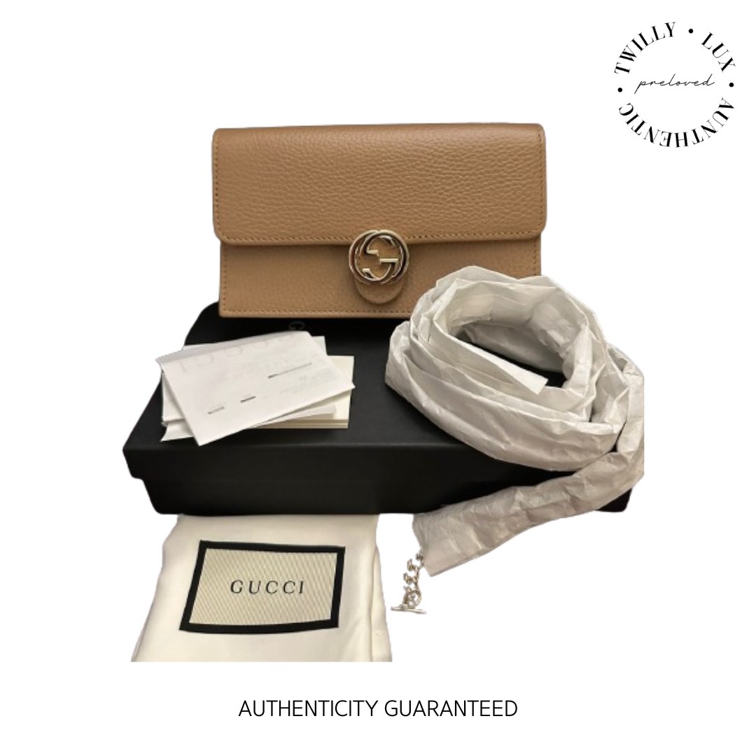 New Gucci Interlocking Nude Lghw Barang Mewah Tas Dompet Di