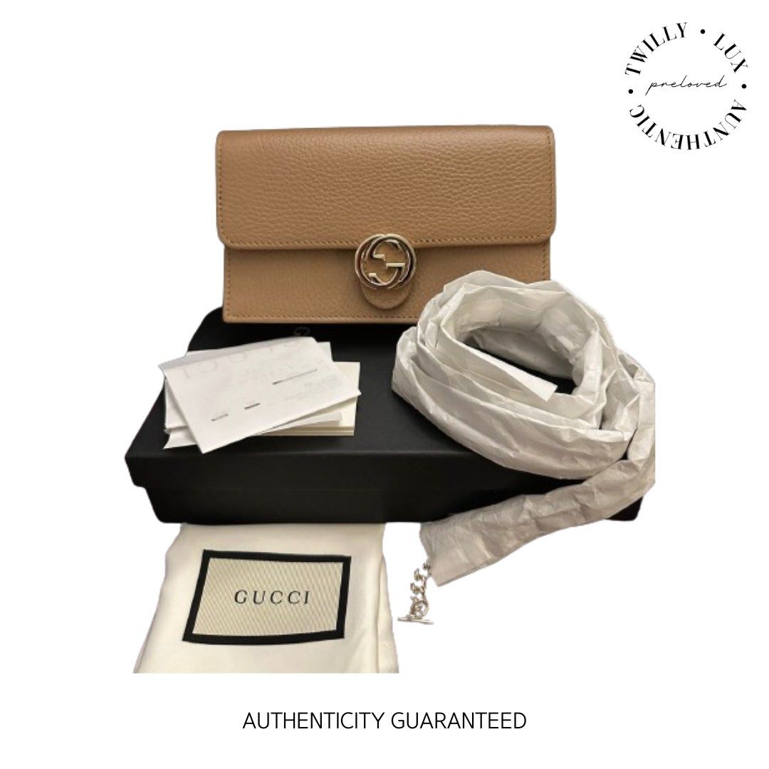 New Gucci Interlocking Nude Lghw Barang Mewah Tas Dompet Di