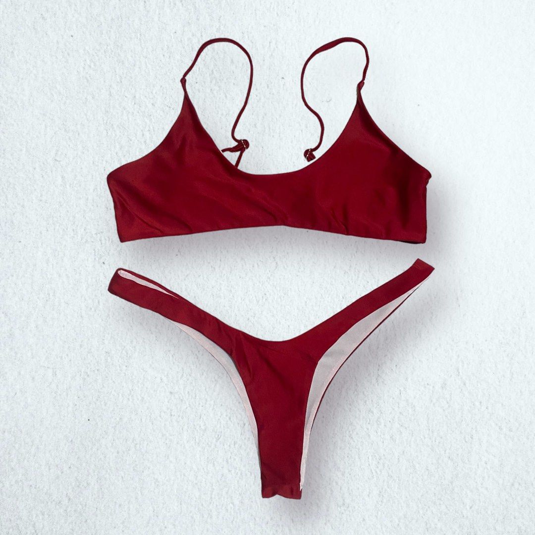 Square Top Skimpy Red Bikini Women S Fashion Swimwear Bikinis Swimsuits On Carousell