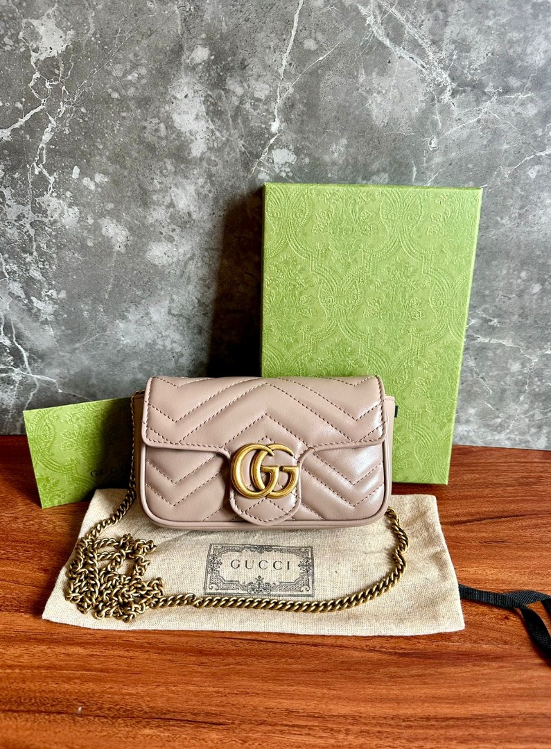 Like New Gucci Supermini Marmont Nude Fullset Barang Mewah Tas