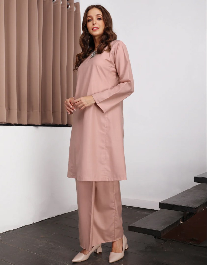 Gio Fabrics Baju Raya Kurung Pahang Riau Nude Blush Pink Women S