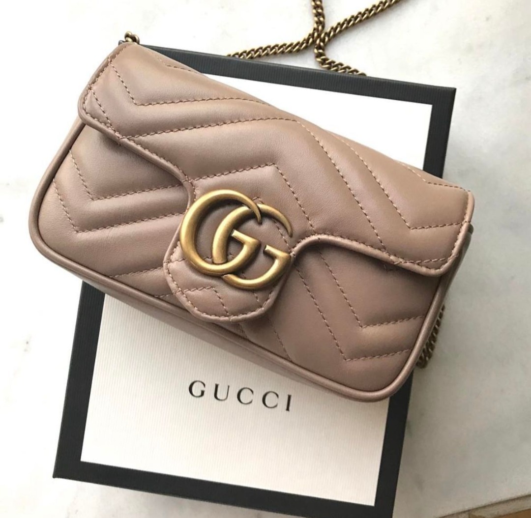 Excellent Gucci Marmont Supermini Nude Lengkap Box Db Receipt