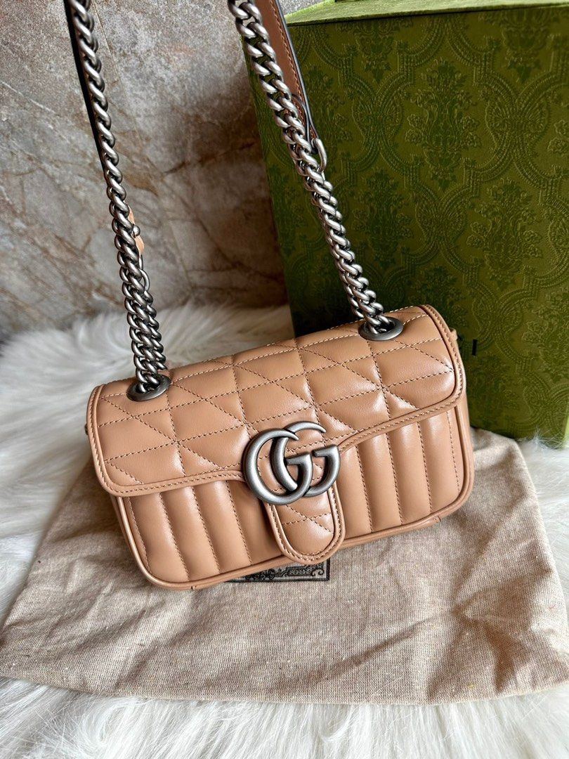 Gucci Mini Marmont Nude Fullset Barang Mewah Tas Dompet Di