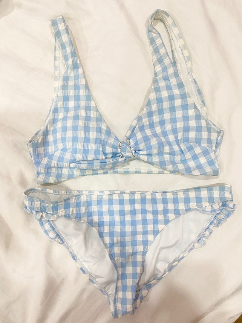 Blue Gingham Bikini Set Women S Fashion Swimwear Bikinis Swimsuits On Carousell