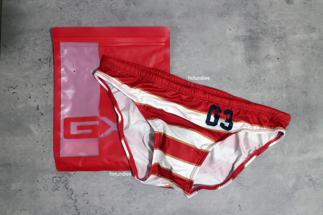 全新 L碼 GX3 Rugger Swimwear Men Bikini Red 男 泳褲 比基尼 紅白 男裝 褲半截裙 沙灘褲 Carousell
