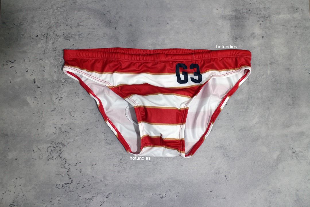 全新 L碼 GX3 Rugger Swimwear Men Bikini Red 男 泳褲 比基尼 紅白 男裝 褲半截裙 沙灘褲 Carousell