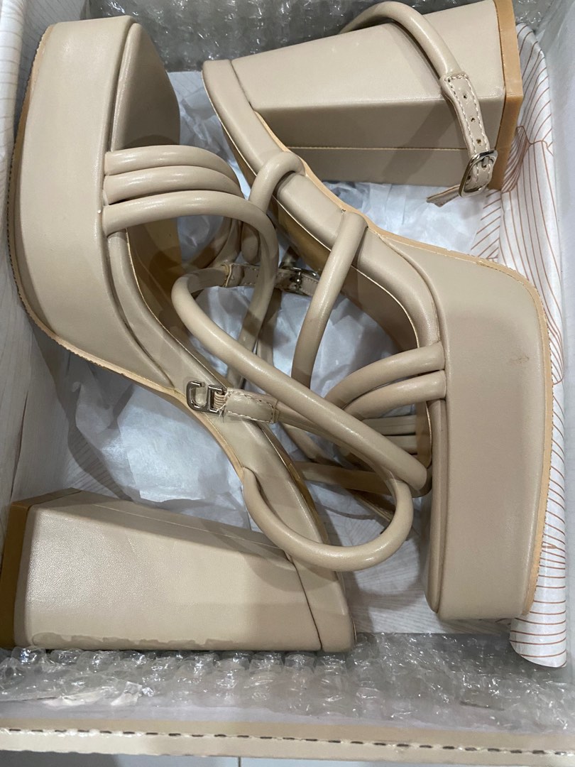 Nude Block Heels Women S Fashion Footwear Heels On Carousell