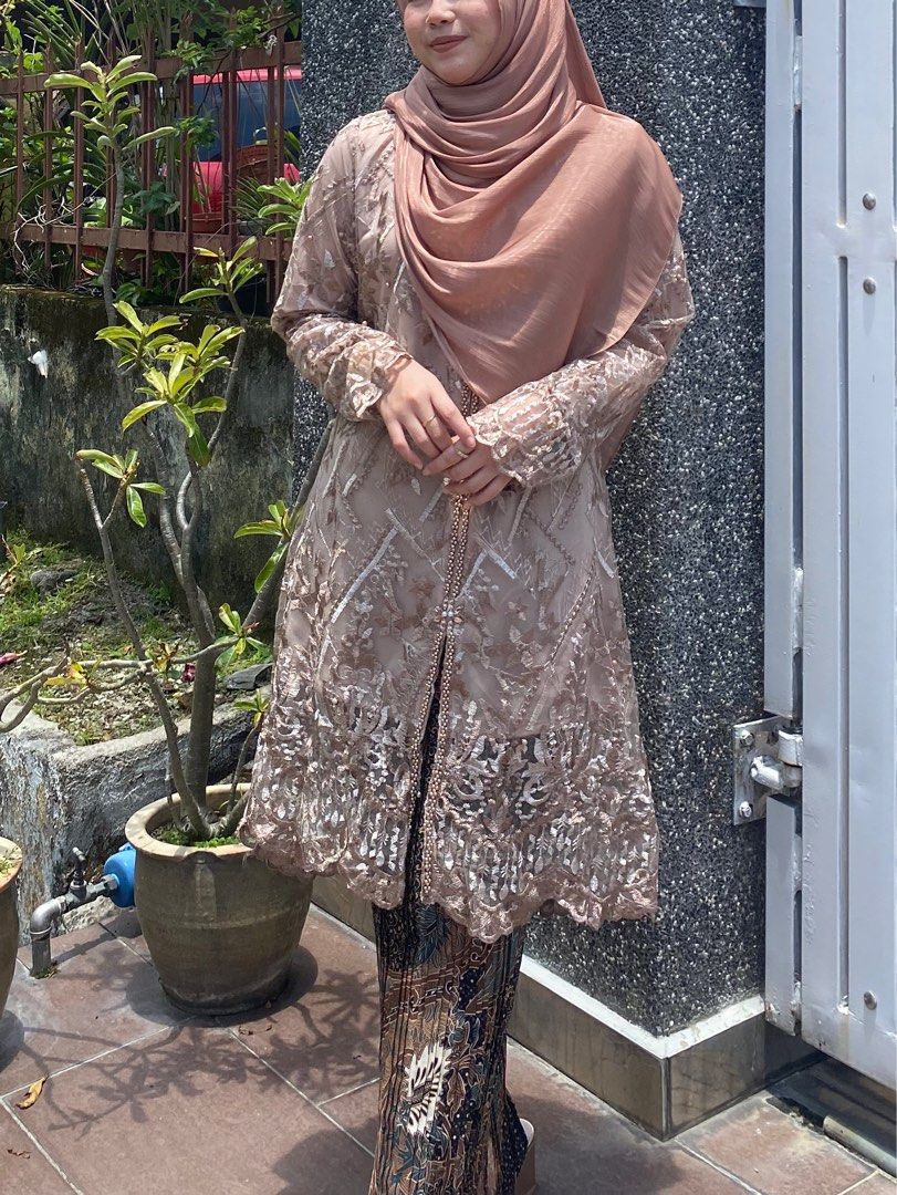 Baju Raya Sulam Colour Nude Indonesian Style Women S Fashion