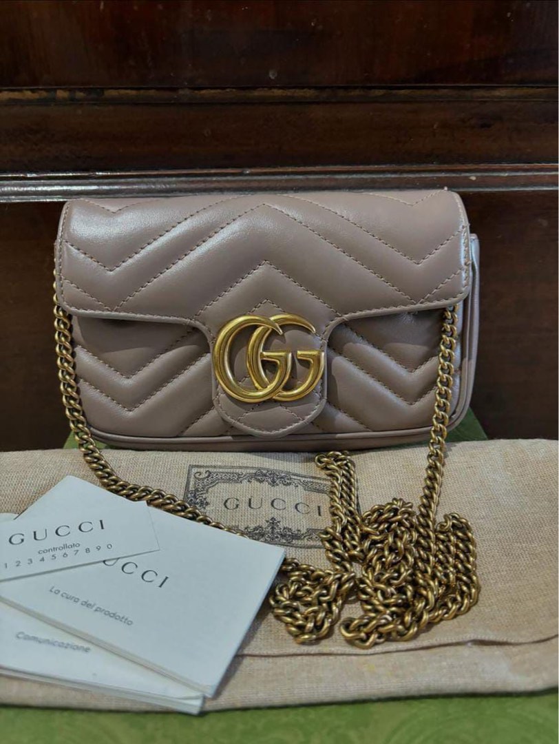Gucci Marmont Supermini Nude Fullset No Receipt Barang Mewah Tas