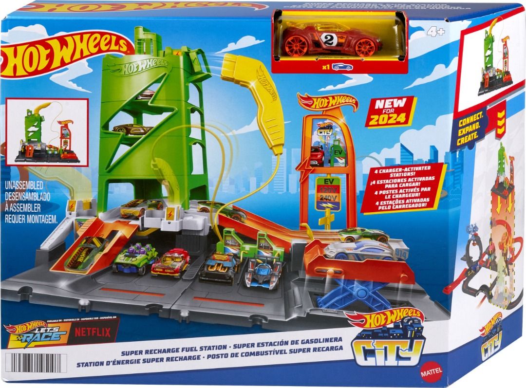 預訂2407 Mattel HTN79 Hot WheelsCity Super Recharge Fuel Station 風火輪城市主題 電動車充電站 興趣及遊戲 玩具