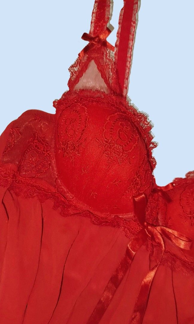 Eblin Lingerie Coquette Babydoll Bright Classic Red Sheer Mesh
