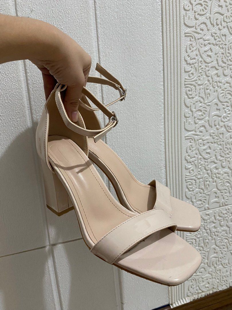 Nude Block Heels Women S Fashion Footwear Heels On Carousell