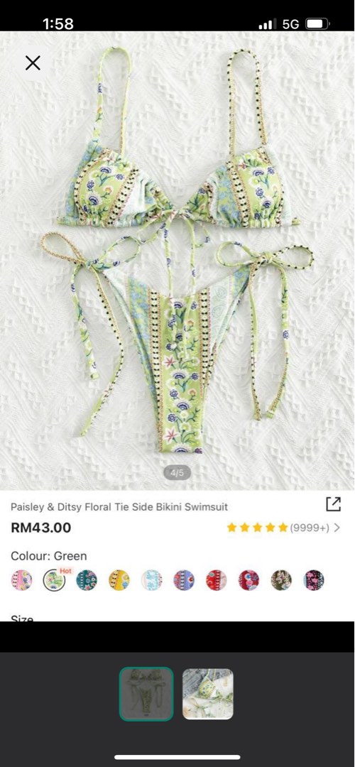Paisley Ditsy Floral Tie Side Bikini Swimsuit Women S Fashion