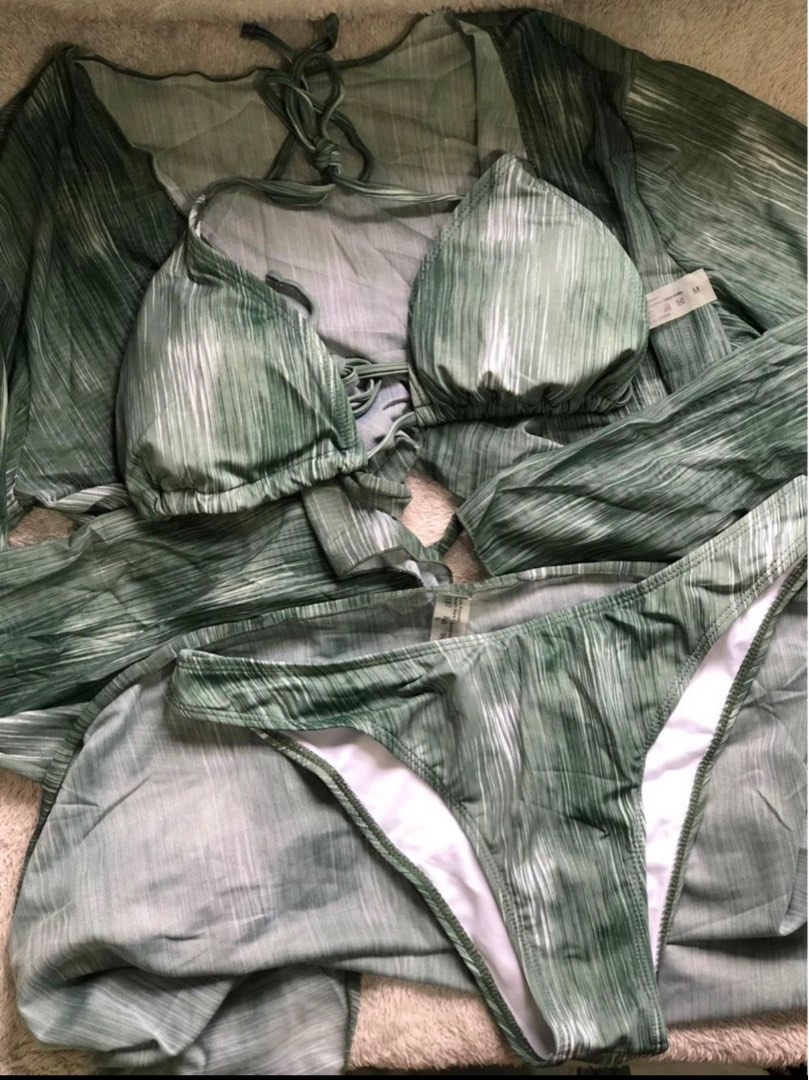 Tie Dye Bikini Set Halter Triangle Bra Bikini Bottom Cover Up Skirt 3 Piece Bathing Suit In