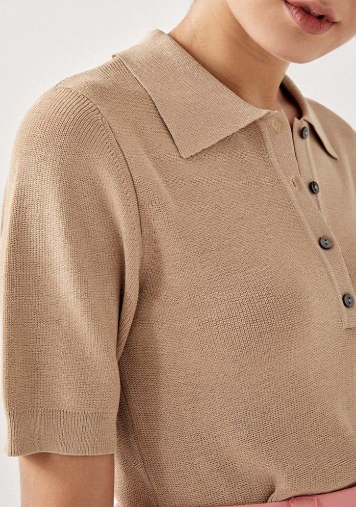Love Bonito Nude Aubryn Knit Polo Shirt Collar Blouse Relax Brown