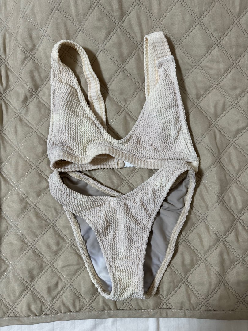 Sew Local Scrunched Smocked Bikini Cream Nude Beige Women S Fashion