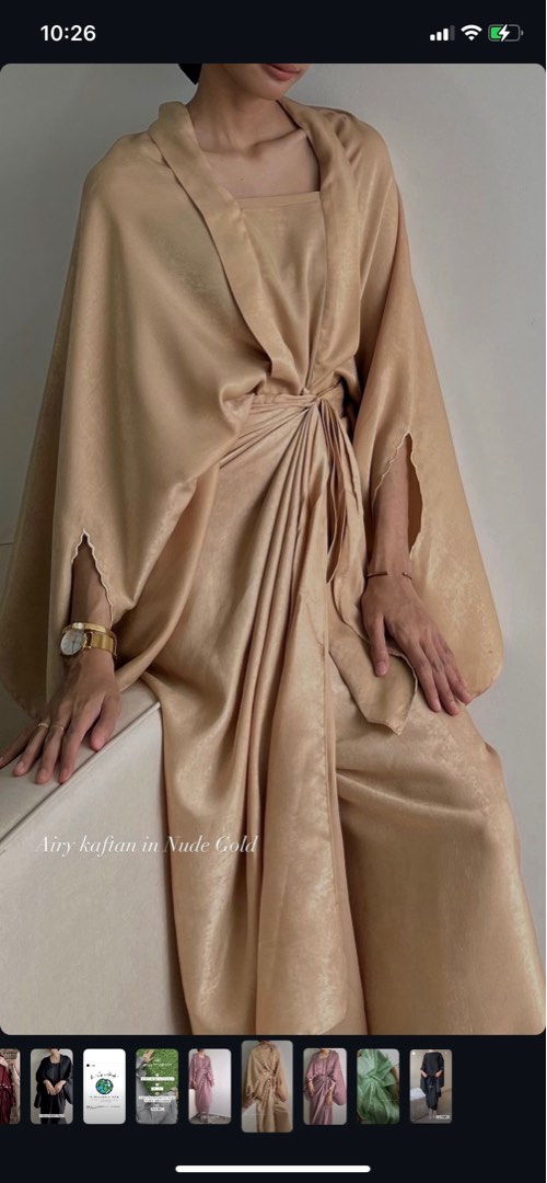 IKASHA CO Airy Kaftan In Nude Gold Women S Fashion Muslimah Fashion Baju Kurung Sets On