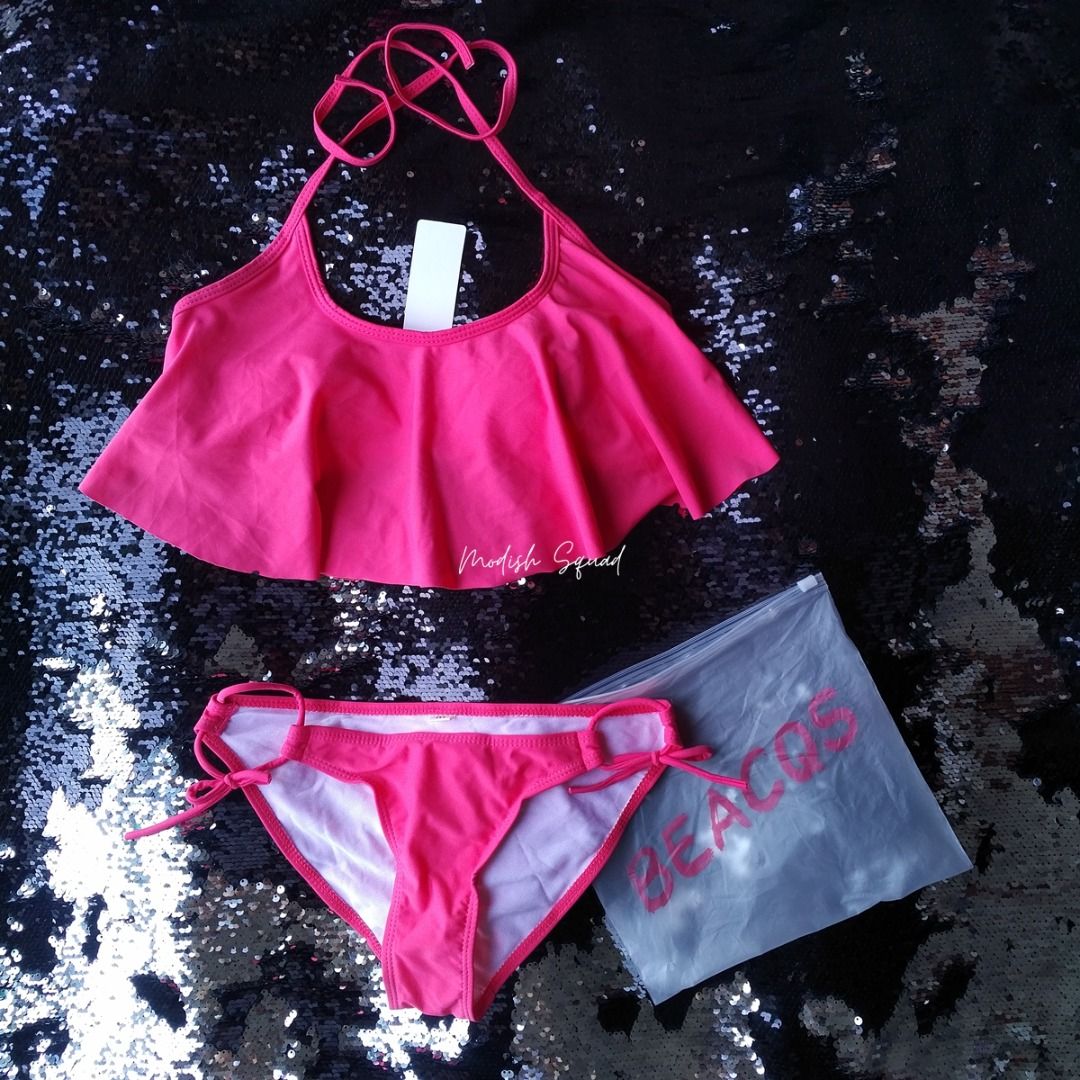 Cod Lalamove Bnew Pink Pc Bikini Ruffle Halter Bikini Top Barbie Bikini Barbie Swimsuit Skimpy