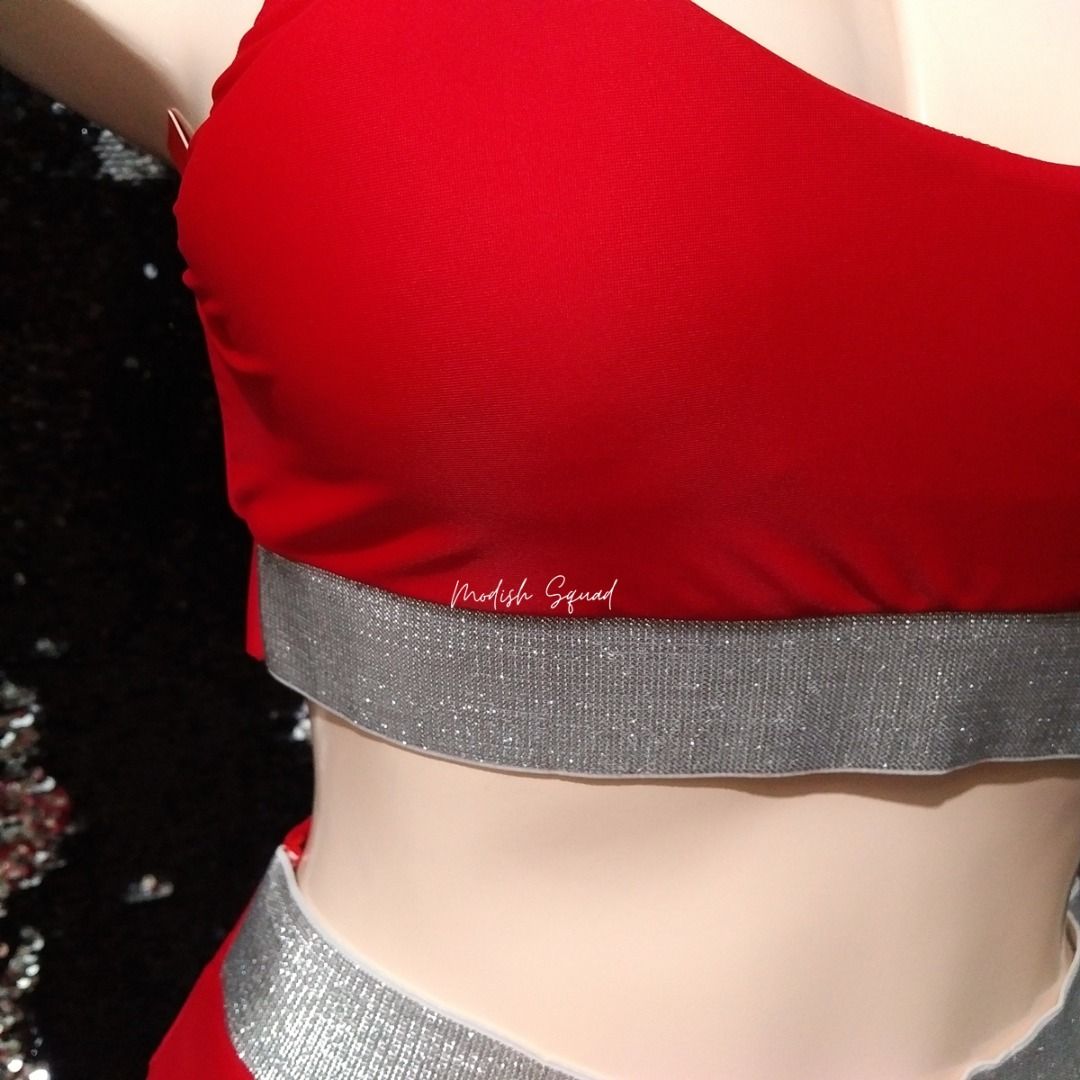 Cod Lalamove Bnew Red Bikini Pc Bikini Red Swimsuit High Waist Bikini Silver Band Pageant