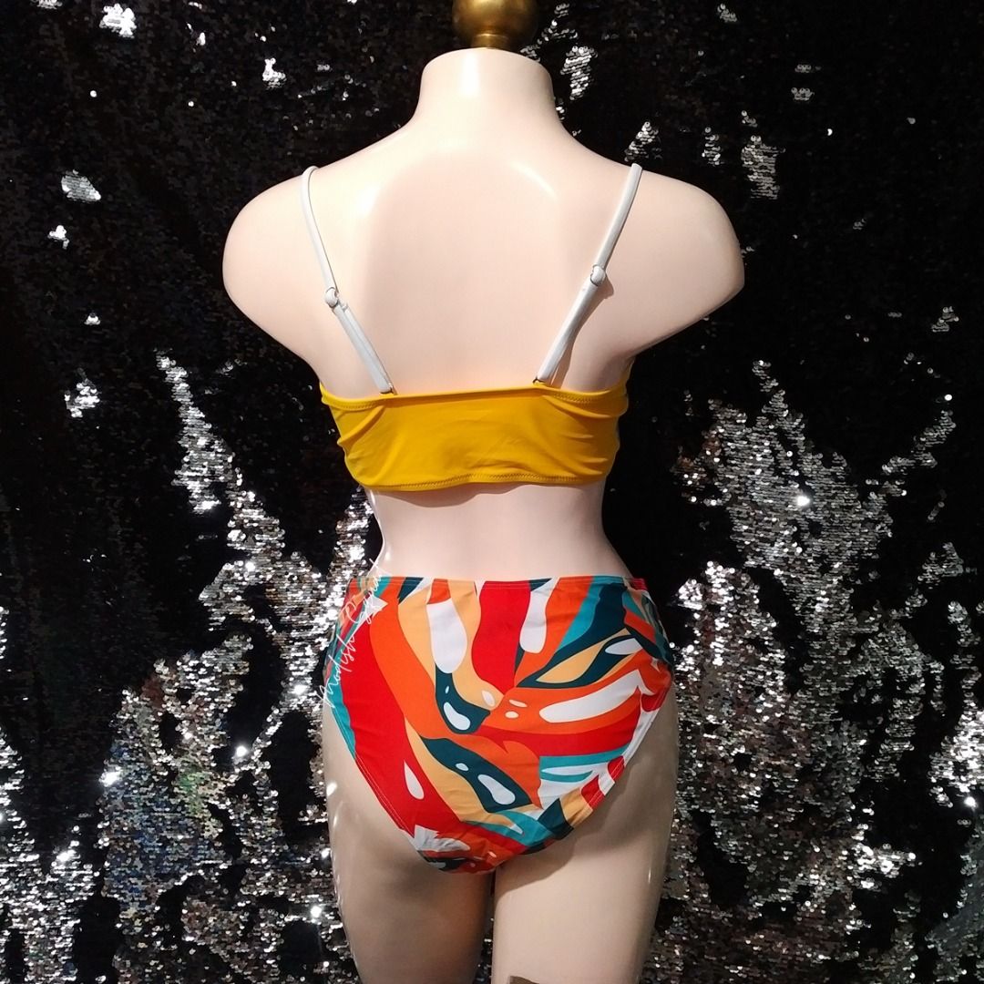 Cod Lalamove Bnew Shein Bikini Set Pc Set Shein Swimsuit Yellow Bikini Top Bandeau Highwaist