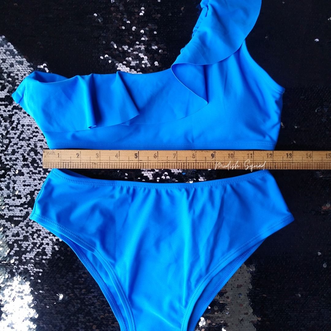 Cod Lalamove Bnew Shein Swimsuit Blue Bikini One Shoulder Bikini Top Ruffle Bikini Ruffles
