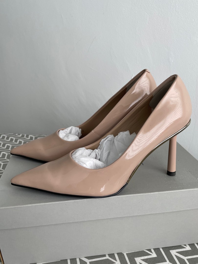 Charles Keith Patent Pointed Toe Stiletto Heels In Nude Women S Fashion Footwear Heels On