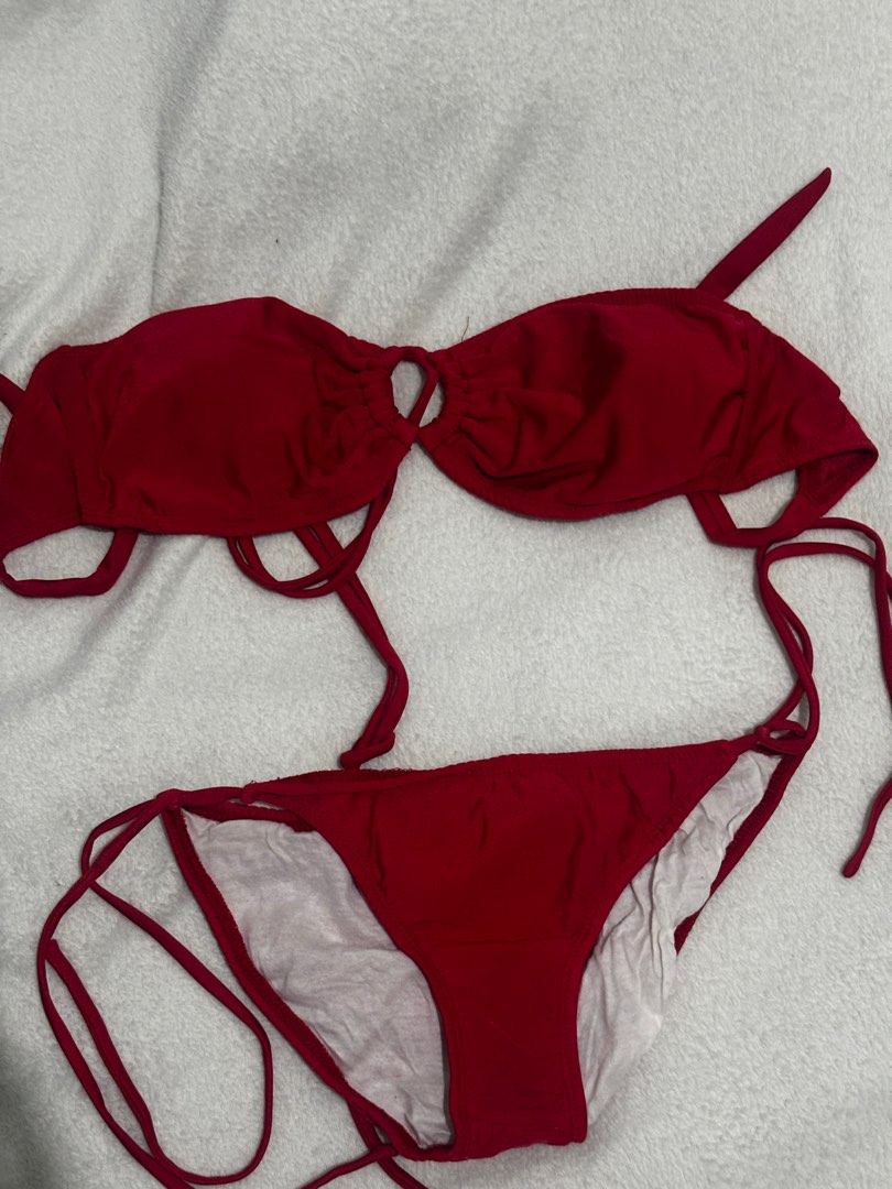 Peachy Red String Bikini Two Piece Women S Fashion Swimwear Bikinis Swimsuits On Carousell