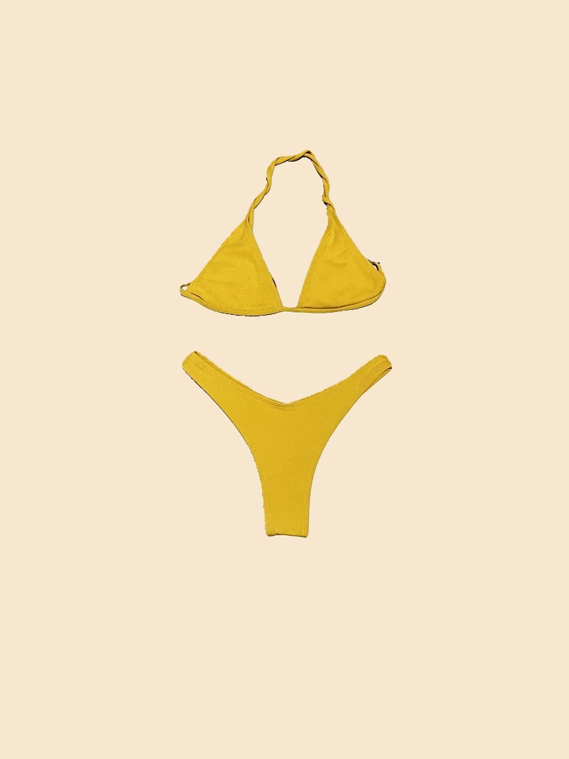 Zara Yellow Mustard Triangle Bikini Set Size Small Women S Fashion