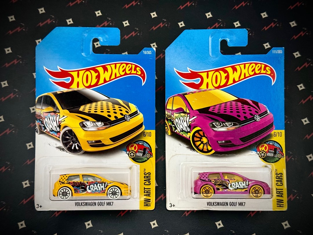 Hot Wheels Volkswagen Golf Mk Hotwheels Vw Pop Art Yellow Pink Crash Hobbies Toys Toys
